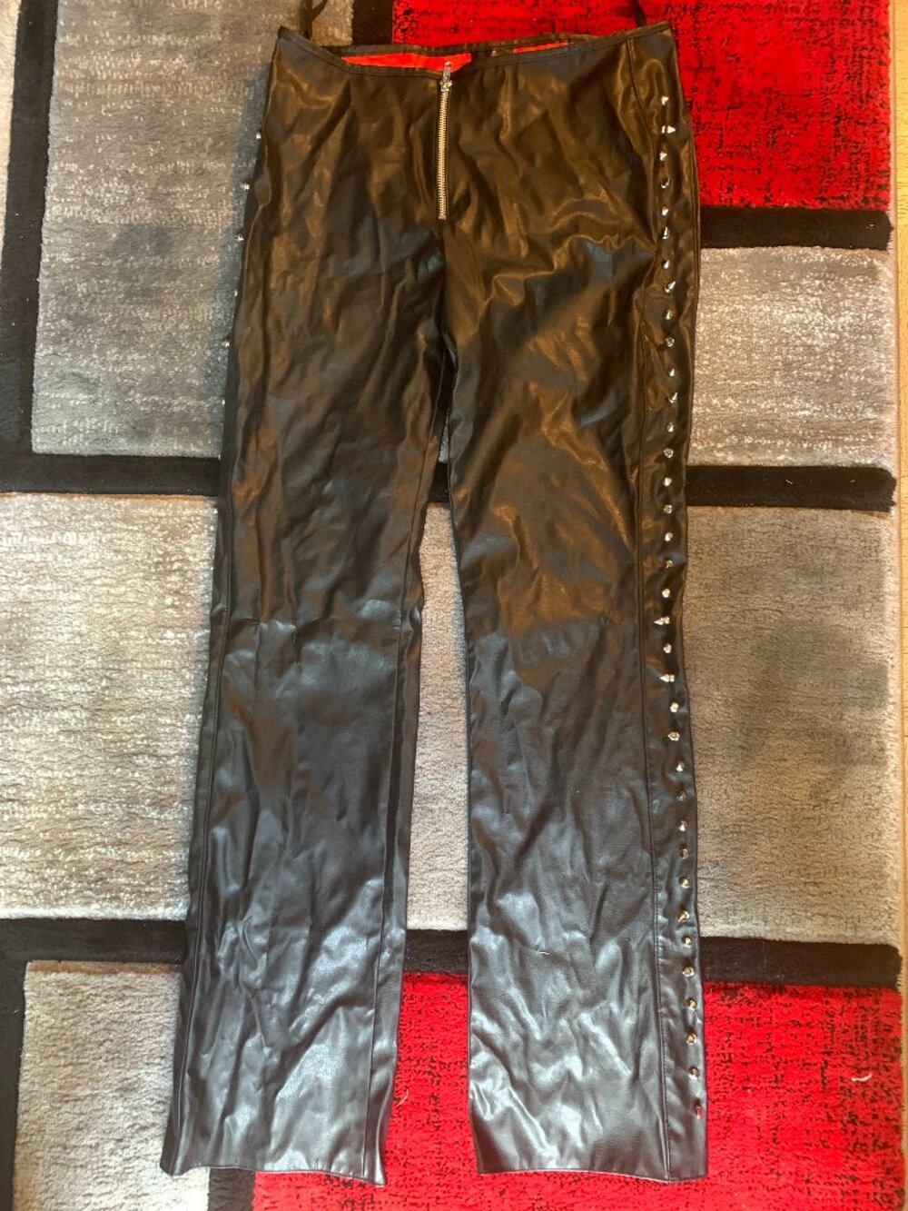 Kitten by Allure Lingerie Black Faux Leather Spiked Wet Look Pants Size S
